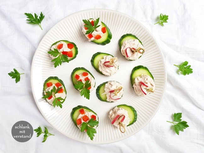 low carb Gurkenhäppchen mit Thunfischcreme Rezept
